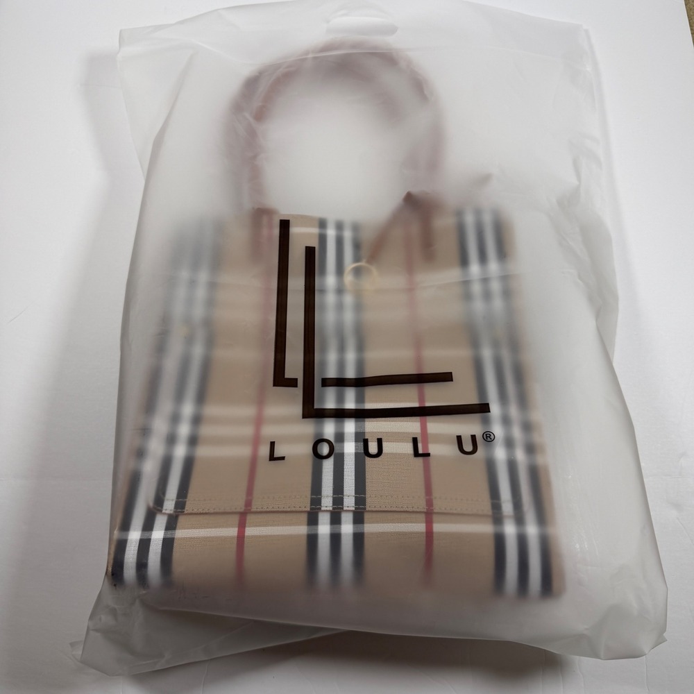 LOULU Plaid Tote Bag Tan‎ Black Red Check Top Handle Shoulder Bag New